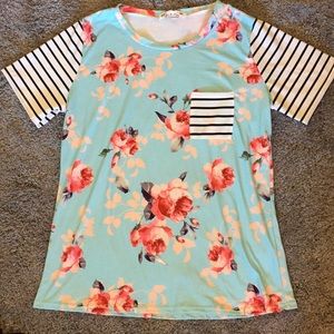 Plus size gorgeous floral striped Pocket Tee